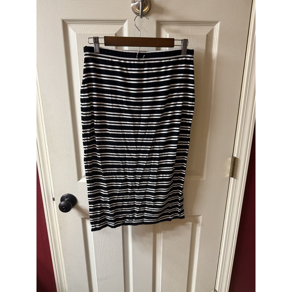 Max Studio Black White Stripe Pencil Midi Skirt Womens Size‎ M